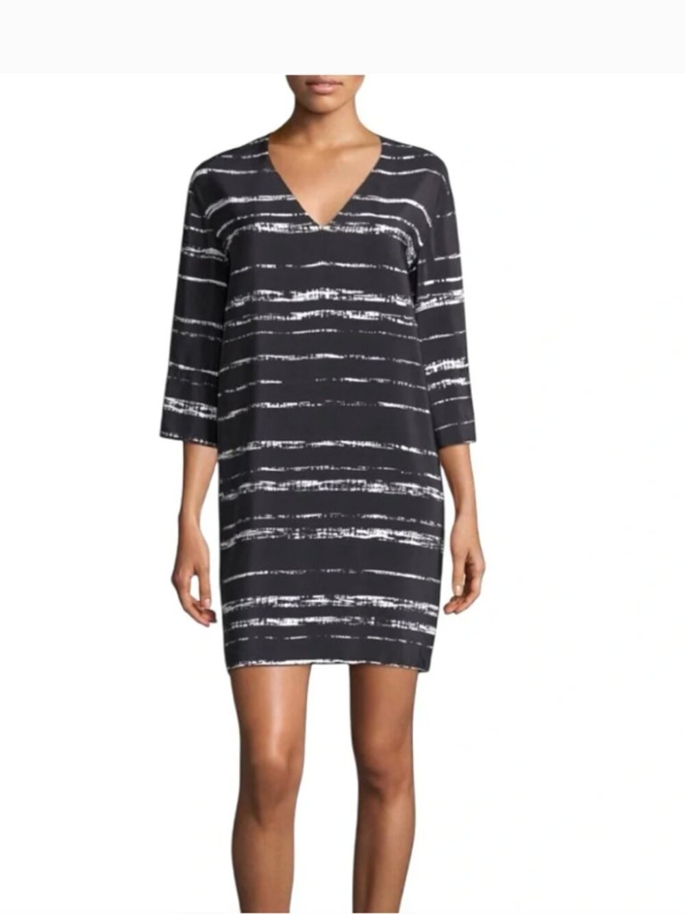 VINCE 100% Silk Stripe Shift Dress in Black S